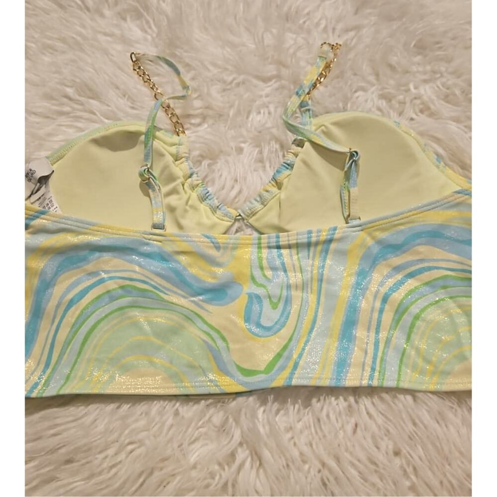 River Island Wave Green Tankini Crop Top w/ Chain Straps Size 14/US 10 NWT - Picture 3 of 5
